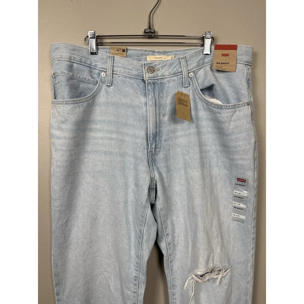 NWT Levis '94‎ Baggy Jeans 33x31 Blue Light Wash Distressed Denim Streetwear 90s